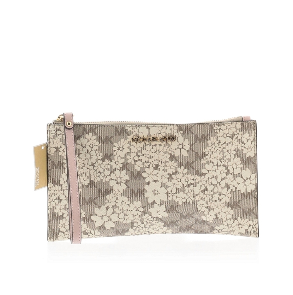 Michael Kors Floral Print Wristlet in Beige and Cream
